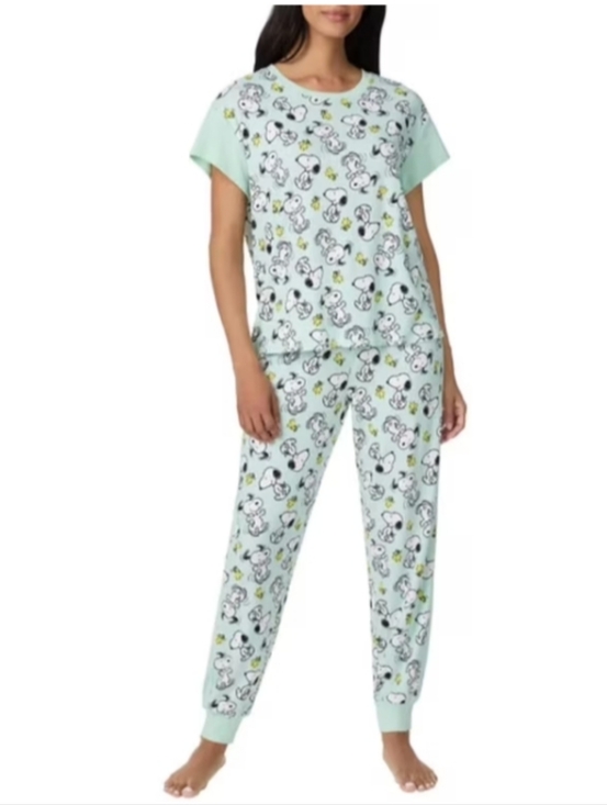 Peanuts Other - New Licensed Peanuts Pajamas Sleep Set Size XL Snoopy Woodstock Joggers Green